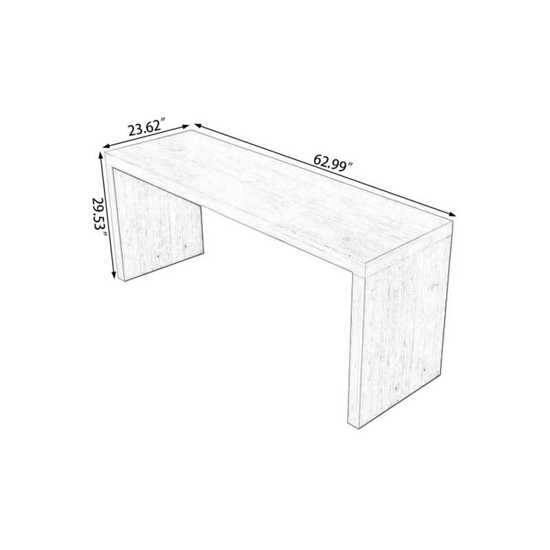 Bureau d'écriture Burlywood, H 29,53 po x l 62,99 po x P 23,62 po