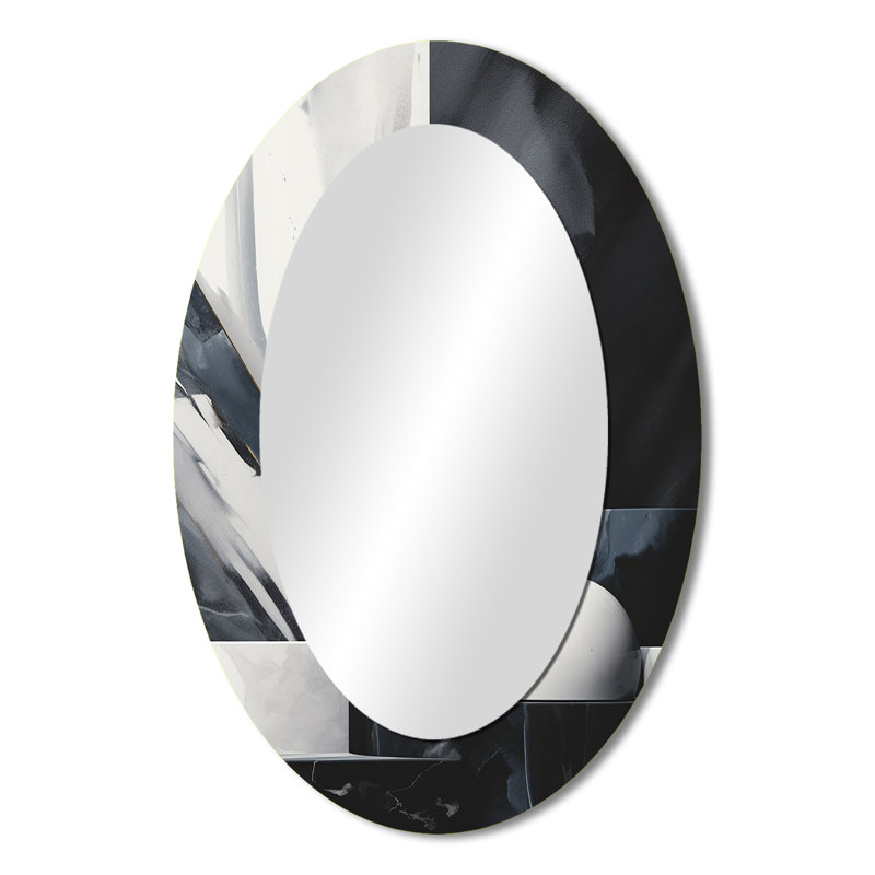 Décoration abstraite en marbre II - miroir mural ovale noir, 36 po x 24 po