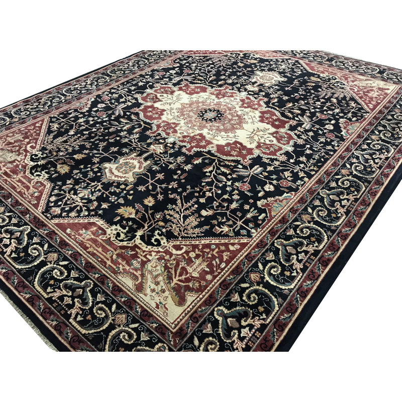 Hand-Knotted High-Quality Black and Rust Area Rug