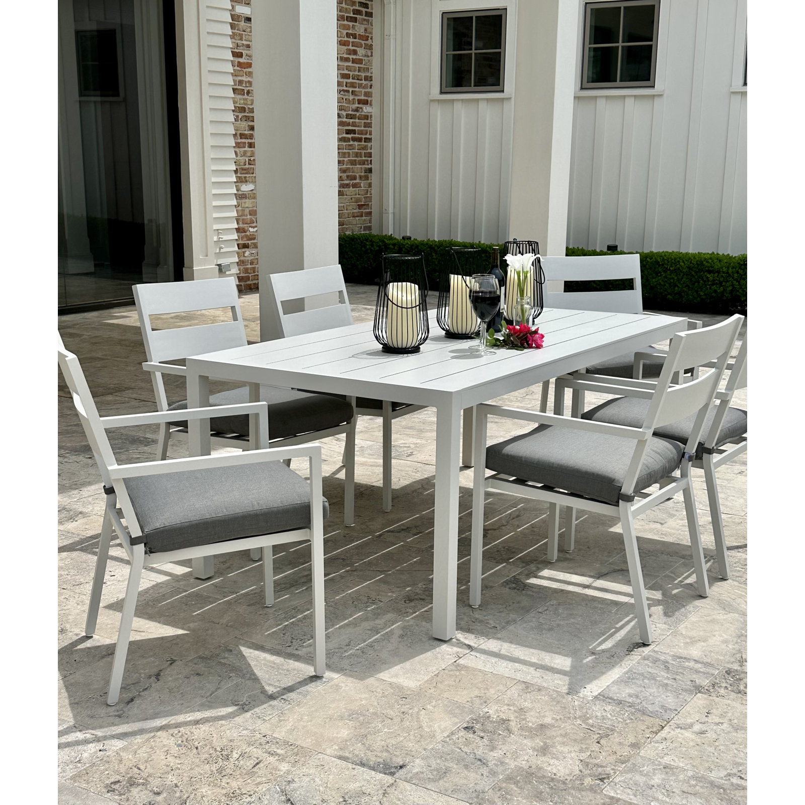 72" Patio Dining Set, White