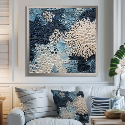 Collage sous l'eau de coraux bleus et blancs - art mural côtier