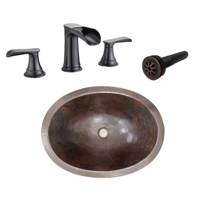 Lavabo de salle de bain ovale en cuivre 16 po, robinet moderne et drain de marguerite inclus