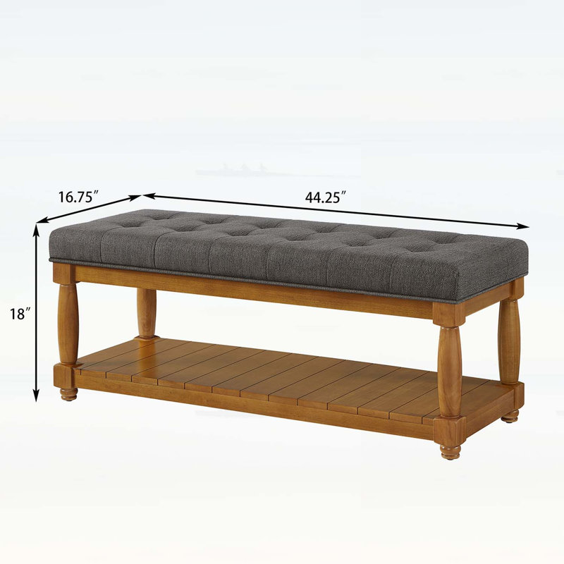 Banc rembourré avec tablette de rangement, repose-pieds capitonné pour entrée de chambre à coucher, Granite+Natural