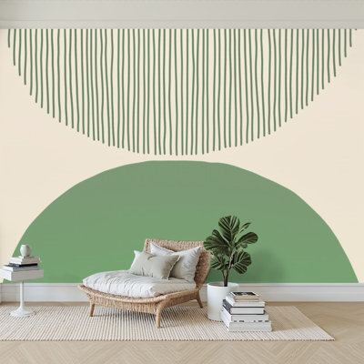Peel and Stick Wallpaper Modern Self Adhesive Wall Mural for Bedroom Abstract Green Gradient Line Design