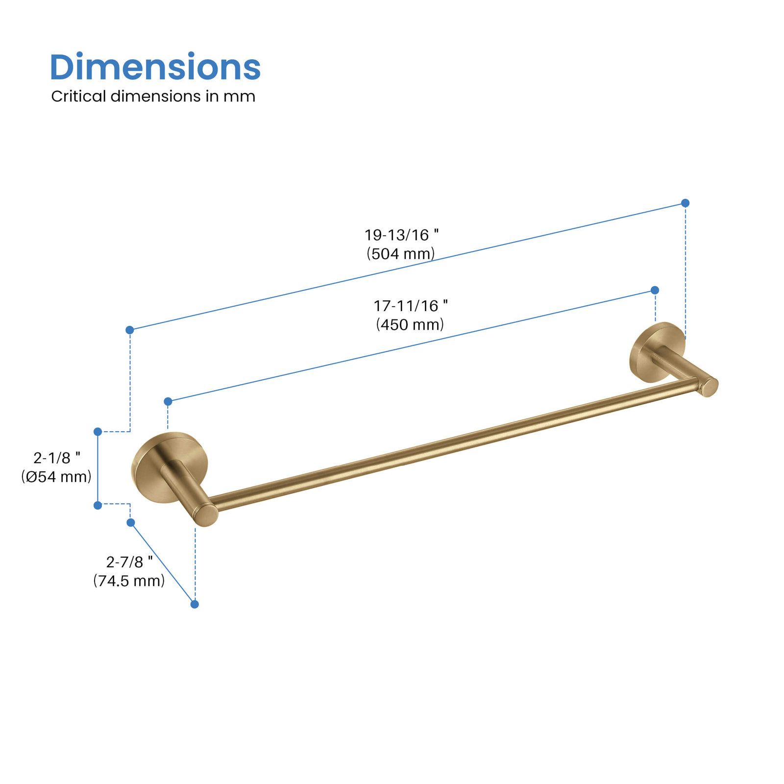 Circular 26" Wall Mounted Towel Bar, Brushed Brass, 2.13" H x 19.81" W x 2.88" D