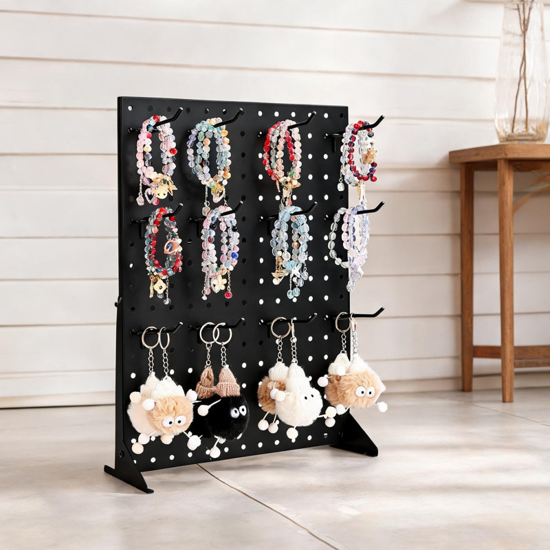 Présentoir de table perforé de petite taille, support de rangement compact en acier noir avec 15 crochets pour l'organisation du comptoir