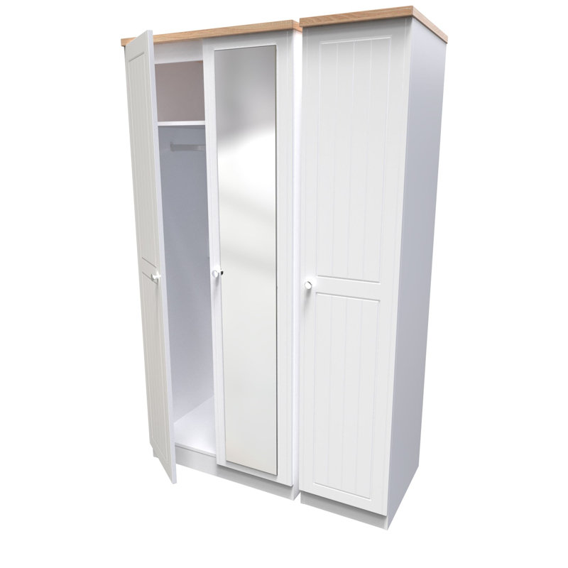 3 Door Wardrobe, Porcelain Ash/Oak