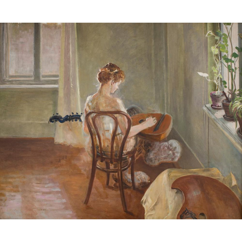 "Intérieur avec la chimère jouant de la guitare" par Jacek Malczewski - Art mural sur toile tendue avec châssis