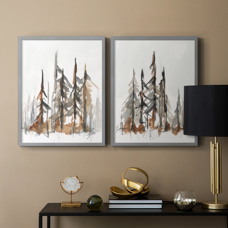 «Rustic Evergreen I», reproduction encadrée de qualité supérieure - prête à être accrochée - aucun clou requis - aucun clou requis