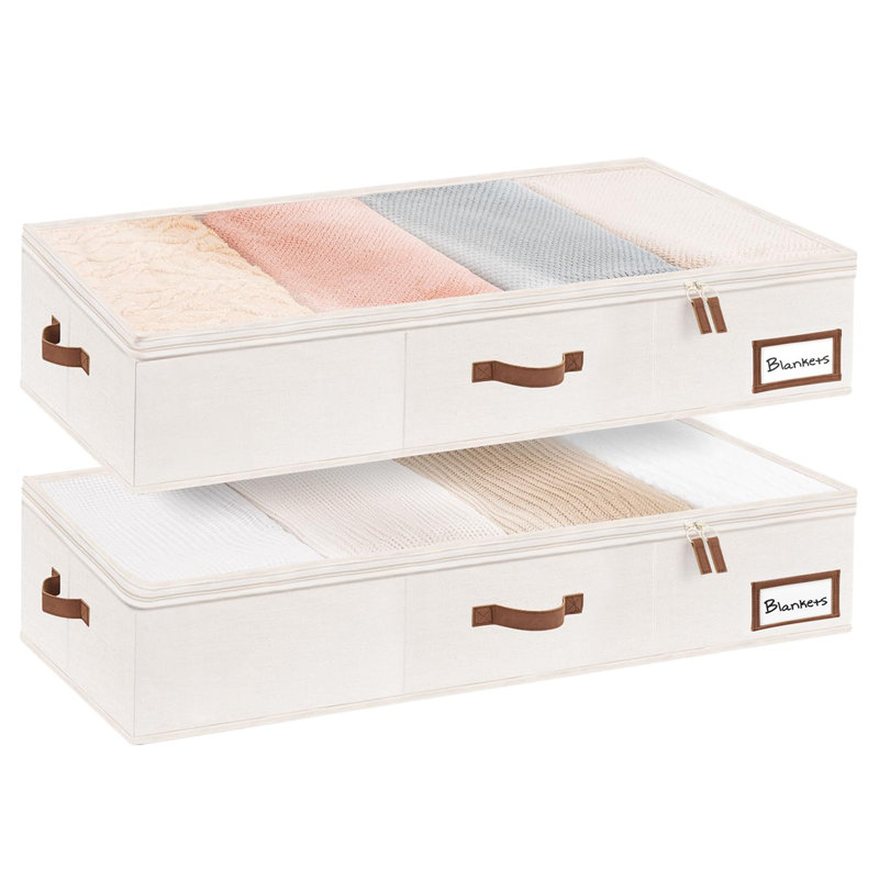 Extra Large Under Bed Storage Containers With Handles And Label Holder,2 Pack (Beige), Beige