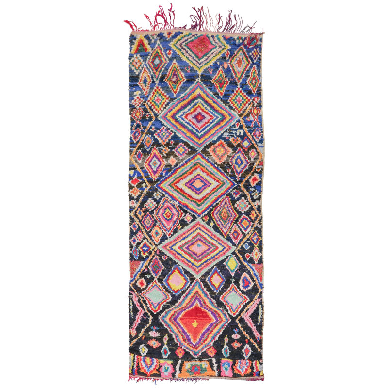 Tapis de couloir unique en coton de style marocain 1960 5 pi 2 po x 12 pi 3 po Moroccan Rugs