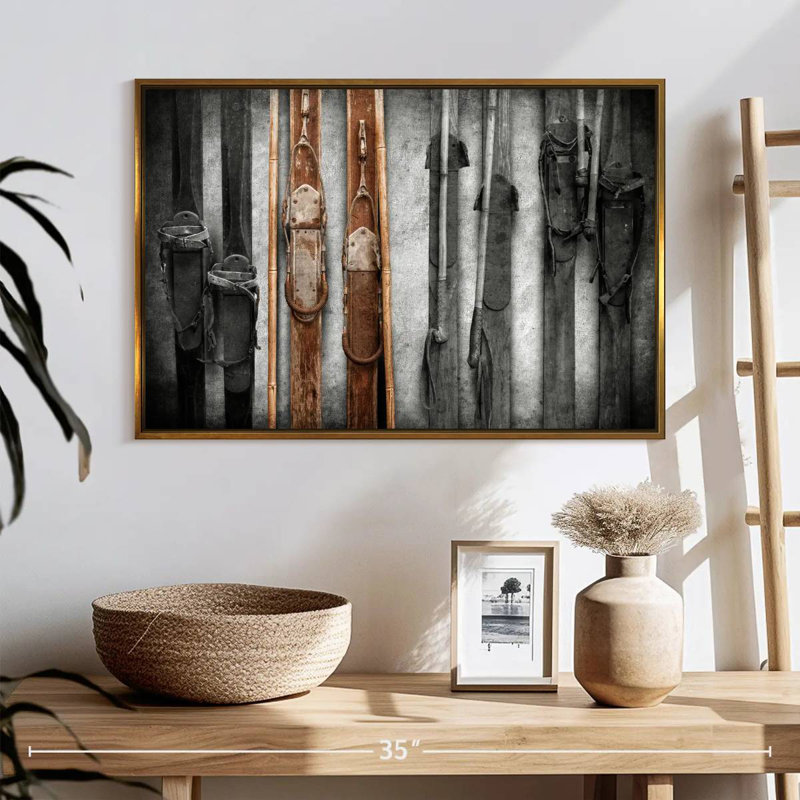 Collection de ski, 25 po x 17 po, Cadre flottant doré