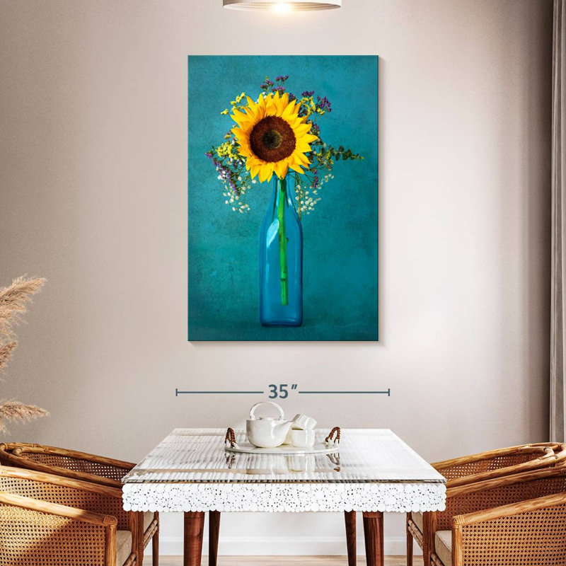 Harnek tournesol dans un vase, H 48 po x l 32 po