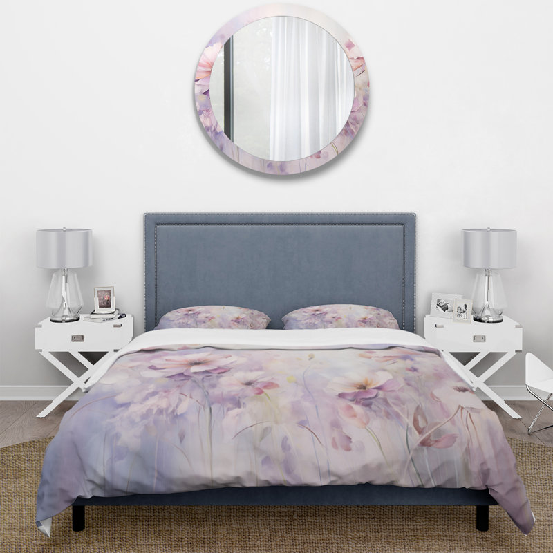 Mauve Botanical Whispers III - Ensemble de housse de couette Abstract Botanicals - Microfibre de polyester