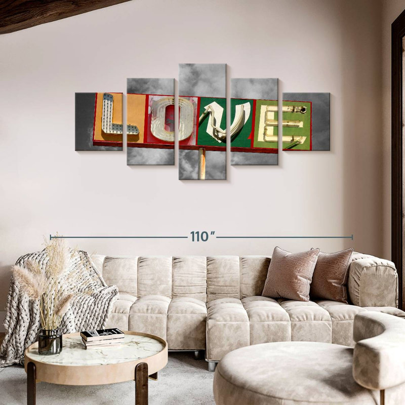 "Love Love", impression sur toile 5 pièces, H 42 po x l 92 po x P 1,25 po