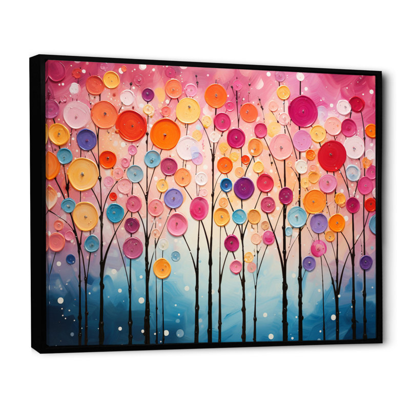 «Colorful Mid Century Retro Reflections V», reproduction d'art sur toile, Cadre flottant noir, H 34 po x l 44 po x P 1,5 po