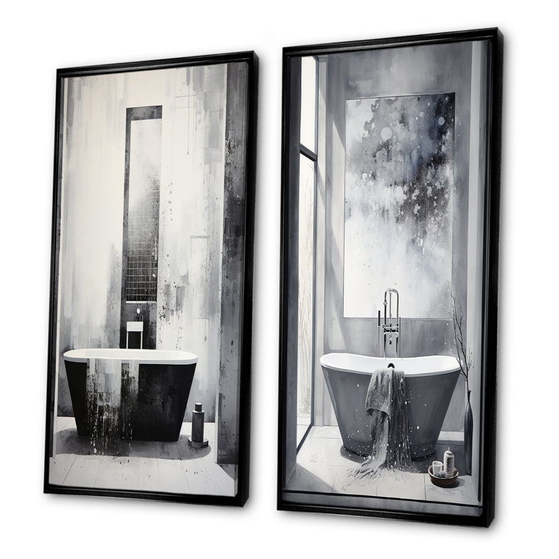 «Bathroom Minimalist Elegance I», ensemble d'art mural sur toile 2 pièces, Cadre noir, H 40 po x l 41 po