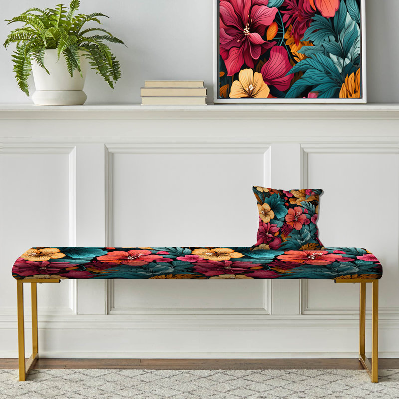 Tropical Watercolors Ii Botanical Pattern - Floral Upholstered Gold Bench