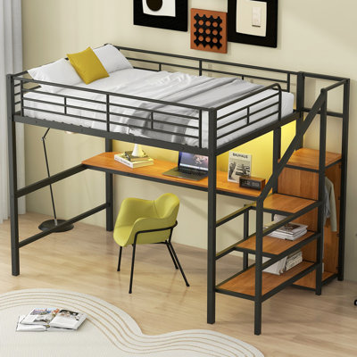 Versatile Metal Loft Bed with Wardrobe and LED Light for Comfortable Living