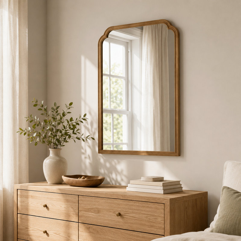 Miroir de meuble-lavabo mural en bois massif festonné, 30" x 40"