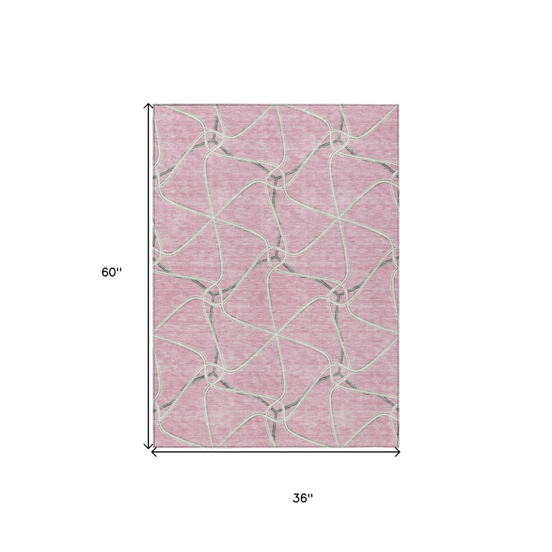 Tapis extérieur lavable à motif géométrique rose et ivoire 3 pi x 5 pi
