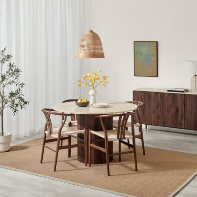 Penny Round Dining Table With 4 Carlton Wood Dining Chairs - Elegant Scandi Inspired