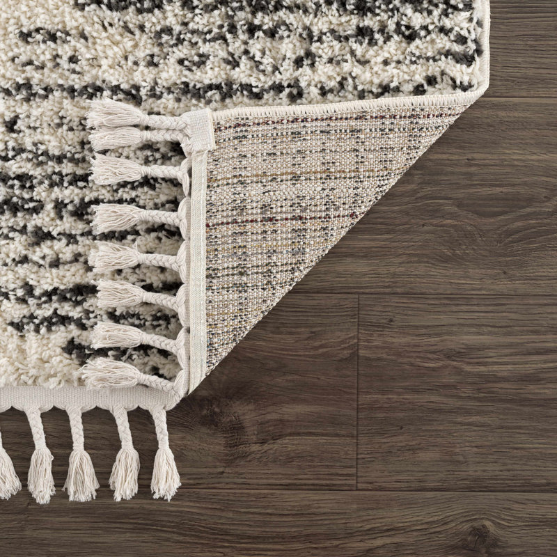 Gray and Beige Geometric Synthetic Runner Rug 2'7" x 10'