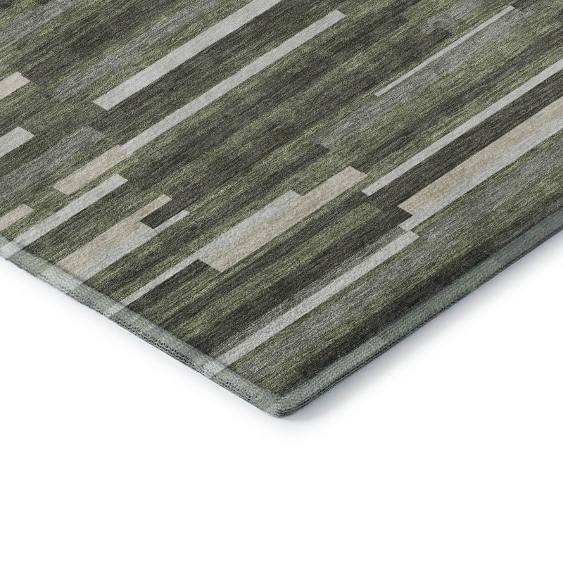 Premium Machine Washable Prisco Olive Rug, Rectangle 1'8" x 2'6"