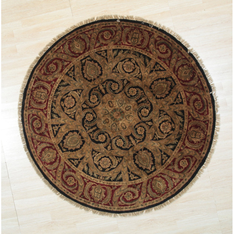 Navy Hand-Knotted Wool Jaipur Traditional Round Area Rug 8' x 8'