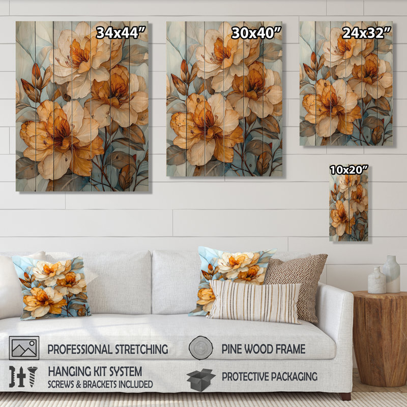 Le chemin des fleurs de rhododendrons II - impression de rhododendrons sur bois de pin naturel, H 32 po x l 24 po x P 0,78 po