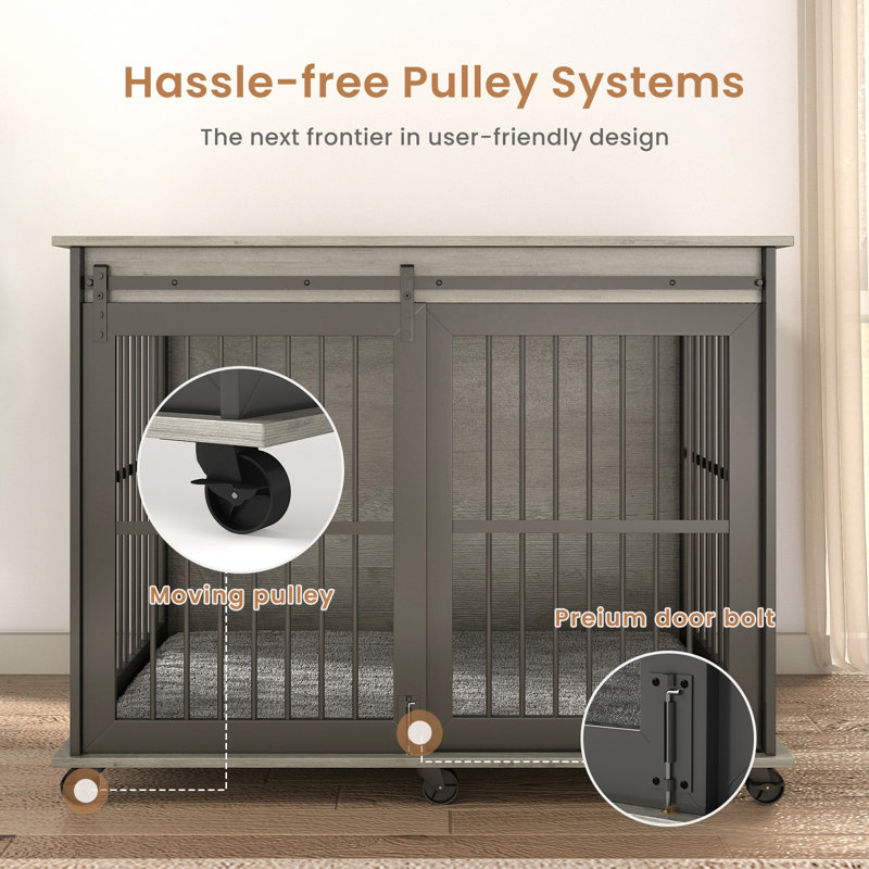 Meuble pour chien de 43,7 po avec coussin pour animaux de compagnie de taille moyenne à grande, Gris