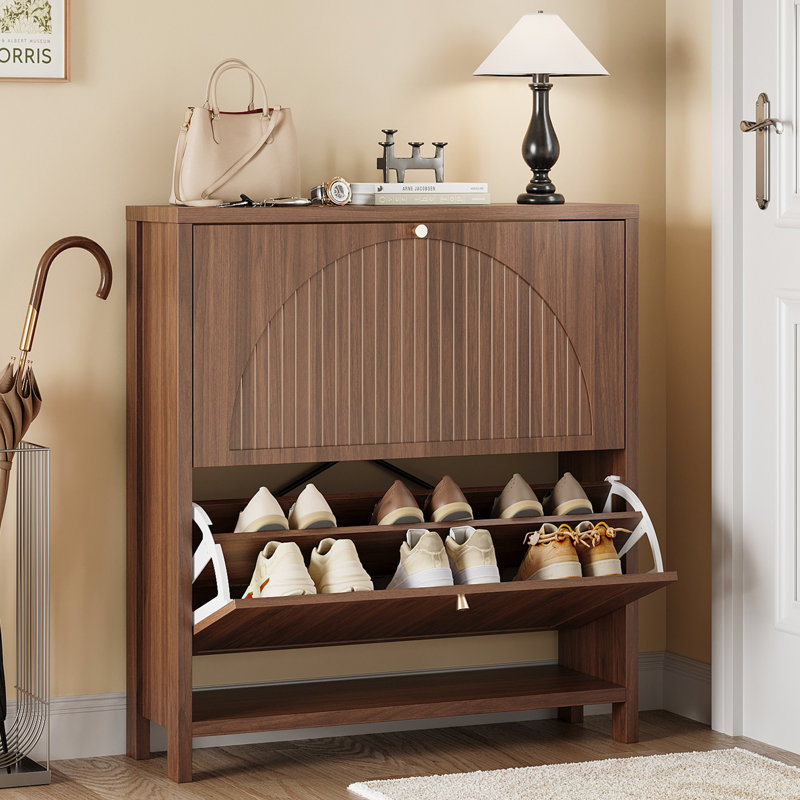 Armoire de rangement pour chaussures 16 paires avec 2 tiroirs rabattables et tablettes réglables