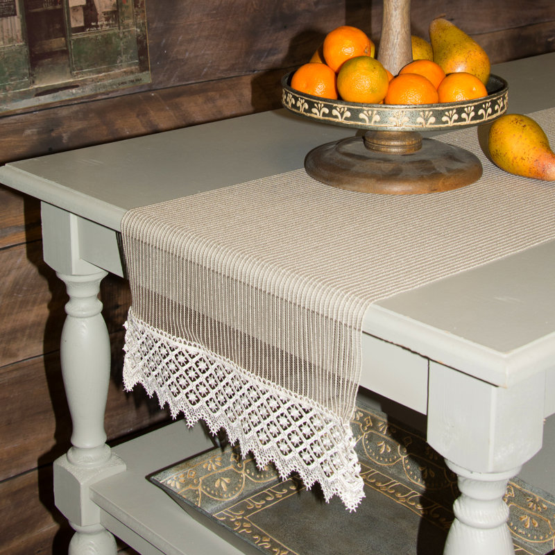 Arles Striped Table Runner, Flax, 14" W x 48" L