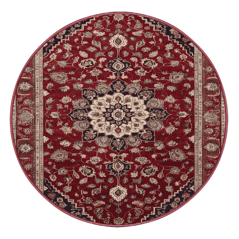 Tapis rouge persan lavable à la machine, Rond 5 pi