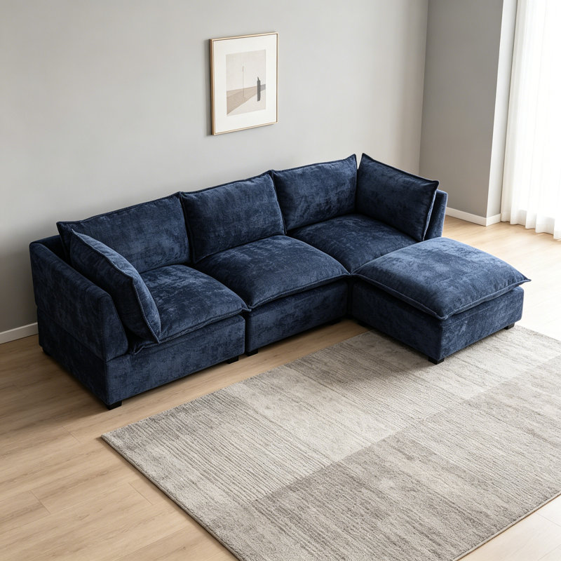 Canapé modulaire Modern, canapé d'angle en tissu de lin en forme de L avec repose-pieds convertible pour salon, appartement, bureau, 3 
