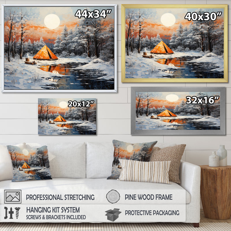 Winters Camping Glow III, reproduction d'art sur toile, Cadre flottant noir, H 30 po x l 40 po x P 1,5 po