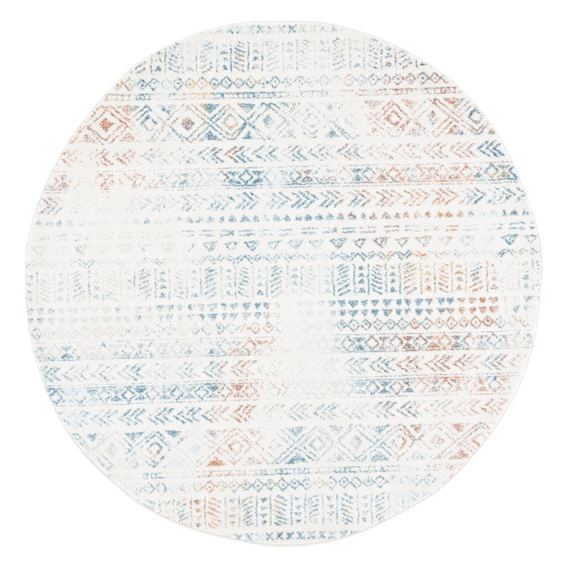 Tapis ivoire / terre cuite / bleu sarcelle Gasaway, Rond 6 pi 7 po