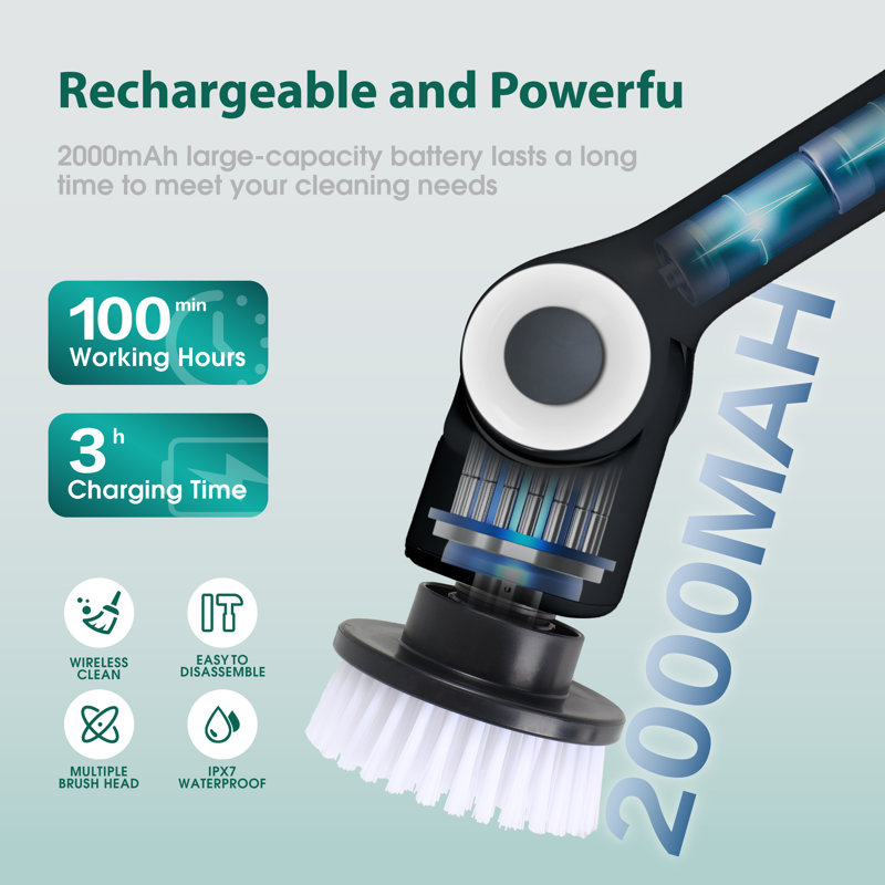 Electric Spin Scrubber, Adjustable Angle 2024 Newest Cordless Cleaning Brush, IPX7 Waterproof Bathroom Scrubber with 7 Replaceable Brush Heads, Power Scrubber for Bathroom Floor Tub Tile