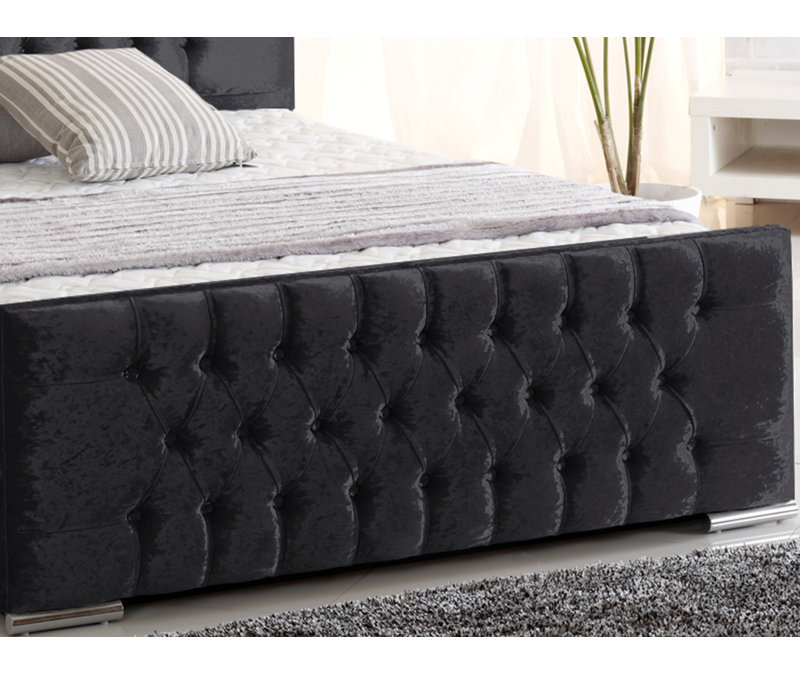 Lula Upholstered Bed, Single (3'), Black Crush Velvet