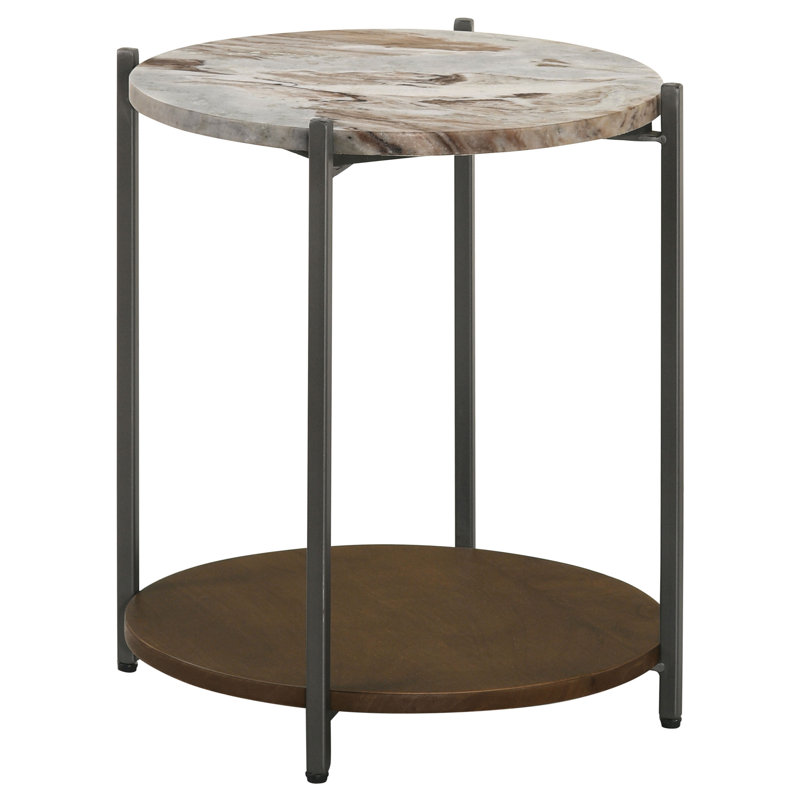 Table d'appoint ronde avec plateau en marbre blanc et bronze industriel