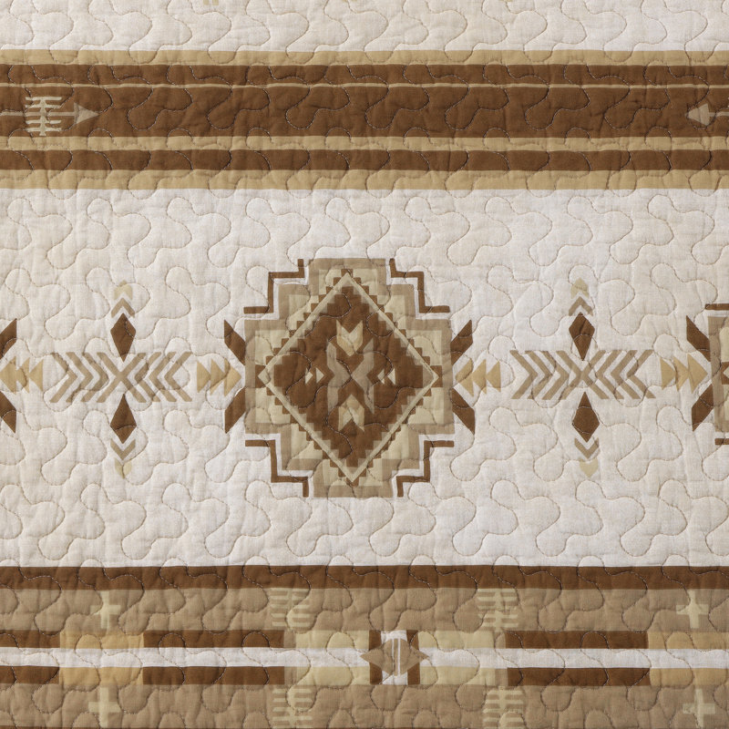 King Size Brown Cotton Reversible Quilt Set with Pillow Shams