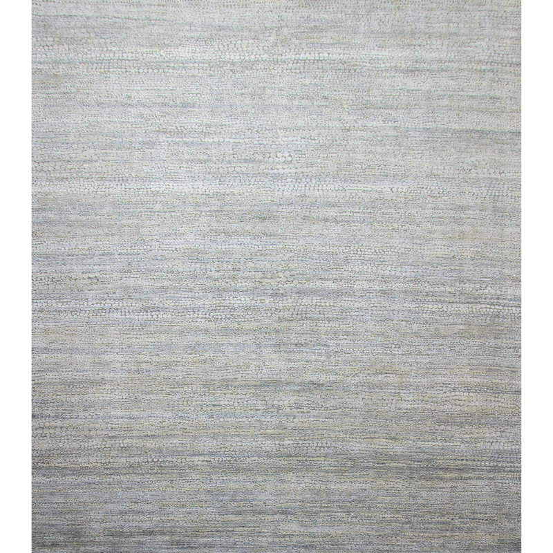 Grey Silver Textured Silk Wool Blend Rug, Rectangle 9' x 12'