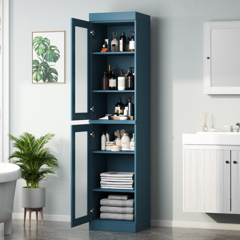 Palace Imports 100% Solid Wood Bathroom Storage Cabinet, Frosted Glass Doors, Adjustable Shelves, 16.5" Wide, 71.5" Tall
