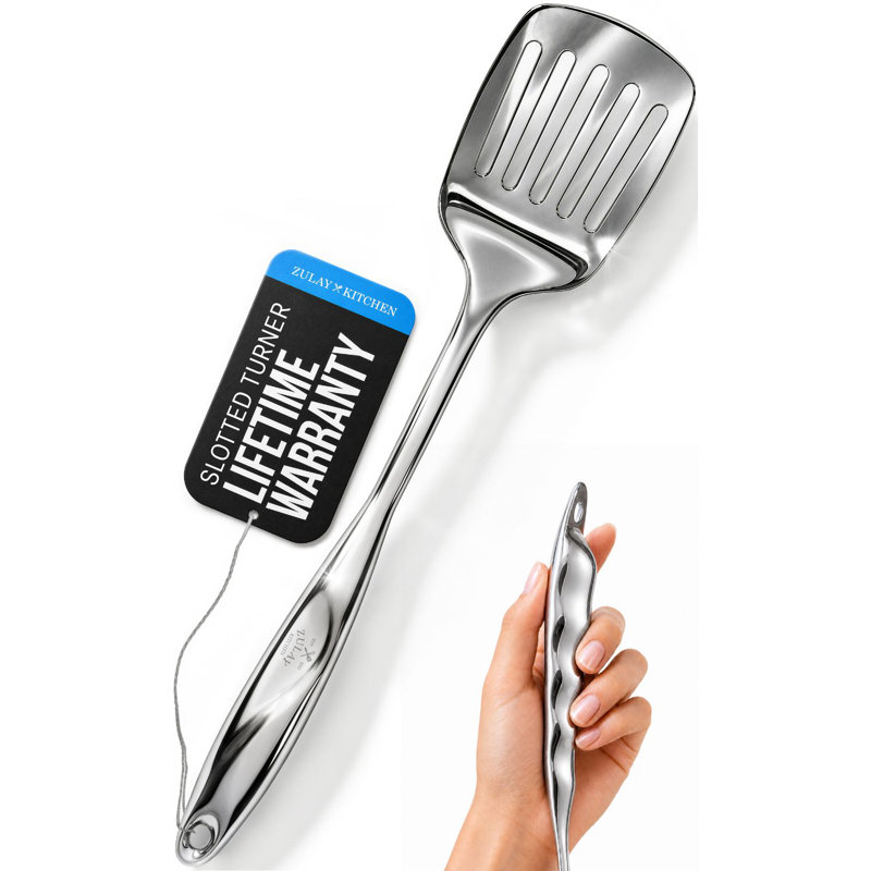 Turner à fente de 14,8 po Zulay Kitchen - Spatule en acier inoxydable robuste avec poignée facile à saisir
