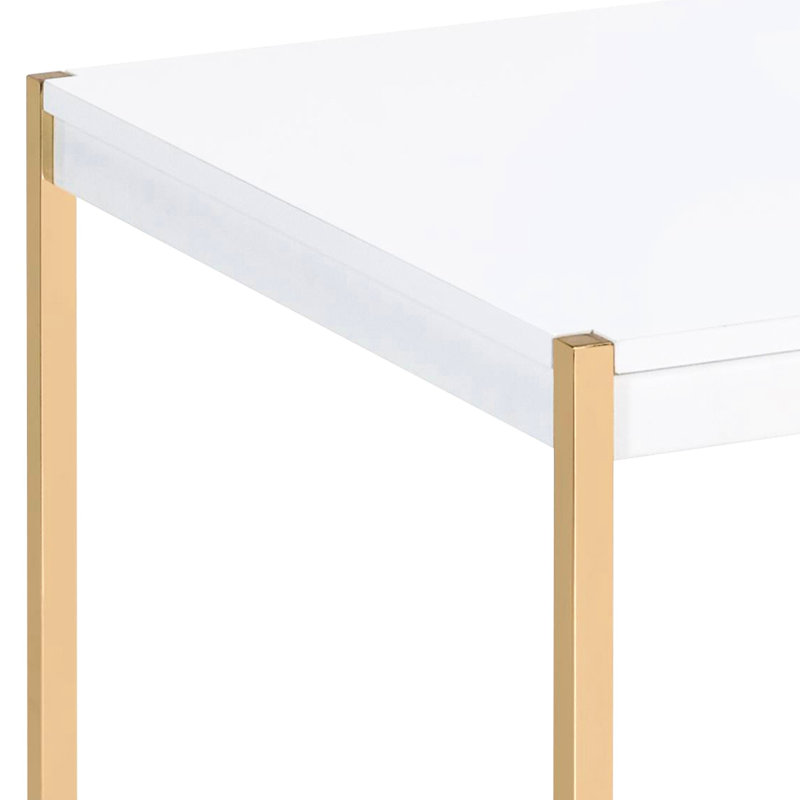 Table de bout blanche et dorée à usage domestique, table pratique ravissante et carrée, d'une profondeur de 24,5 po, ajoutant de la beauté, pieds en métal