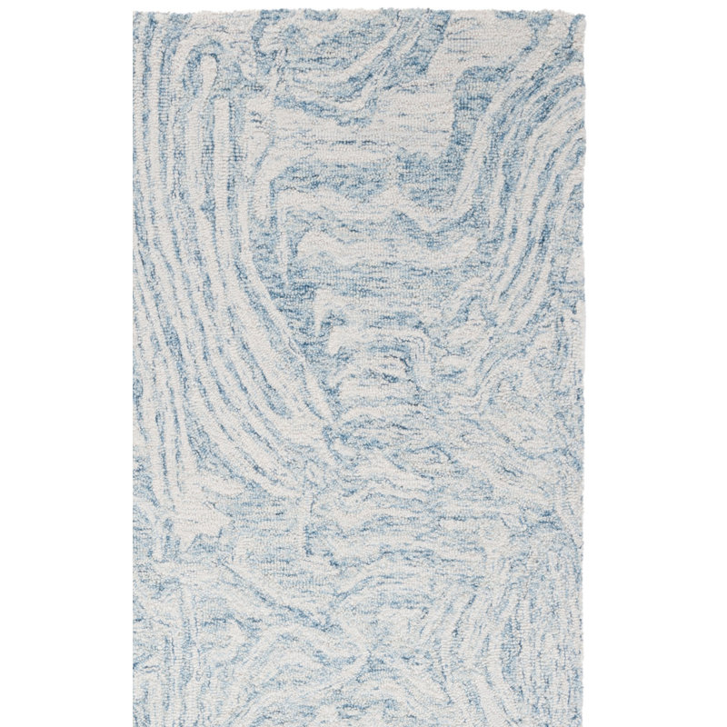 Tapis ivoire / bleu clair en laine / coton touffeté à la main Moumna, Rectangle 8 pi x 10 pi