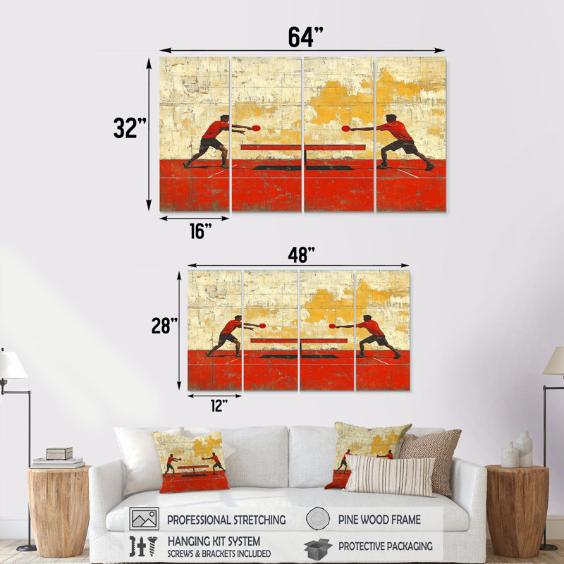Jeu de ping-pong rouge et or, H 28 po x l 48 po