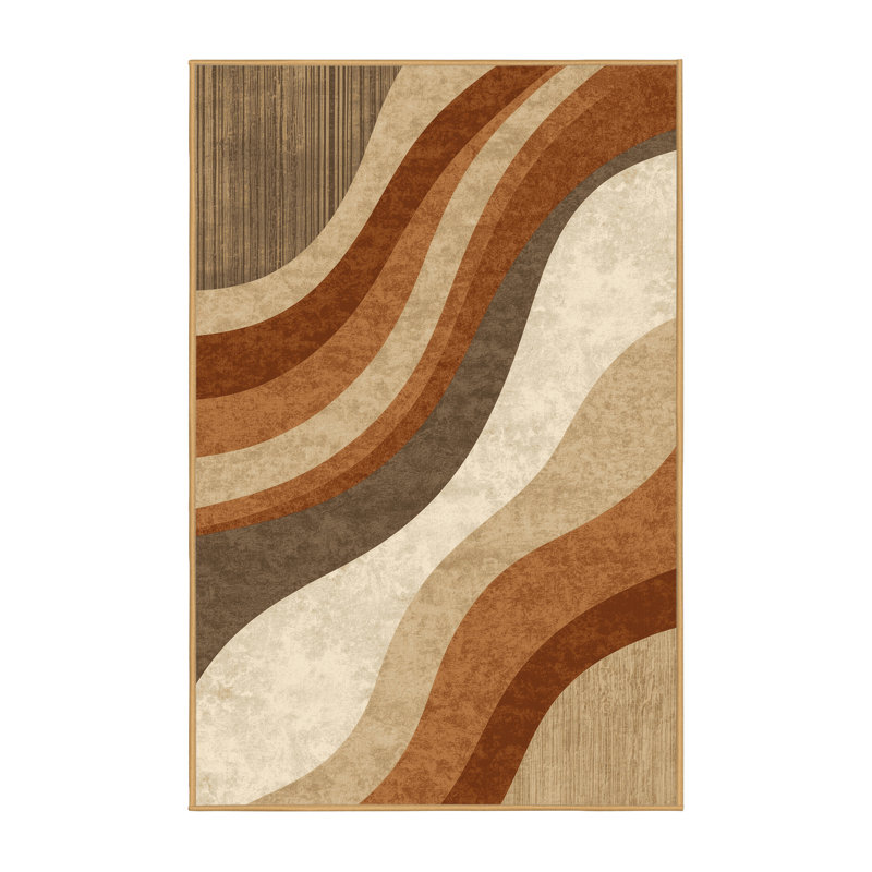 Tapis brun en bois rustique moderne lavable à la machine Bemott - reliure brun clair, 2 x 5