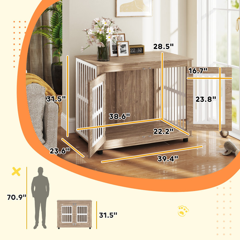 Mobilier de caisse pour chien de 39 pouces, table de bout avec 2 portes, tapis antidérapant réglable, chiens de taille moyenne à grande, brun noyer