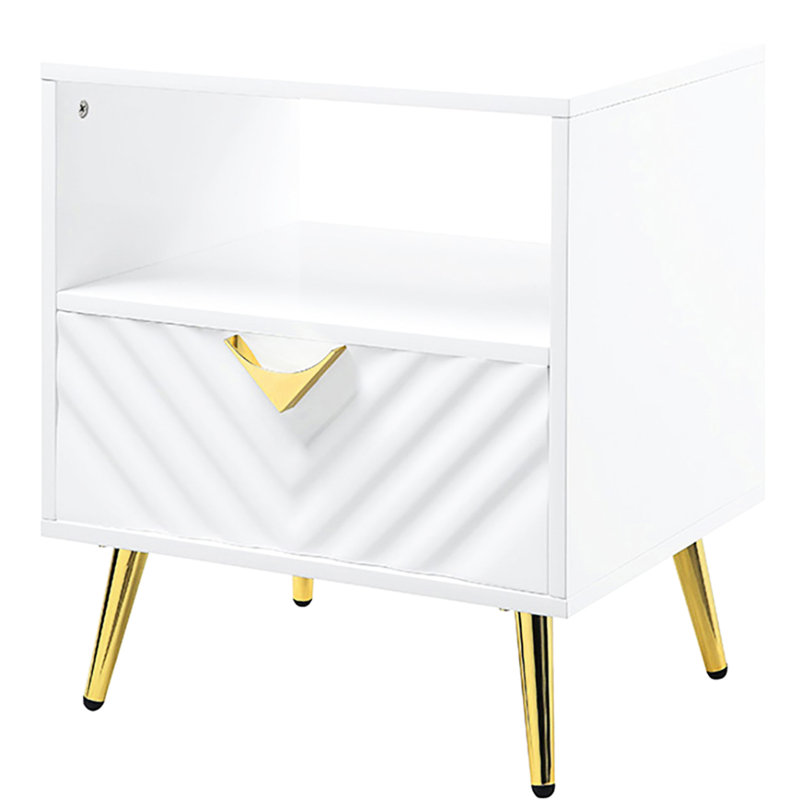 Table de bout à tablette moderne - finition blanche brillante et design pratique